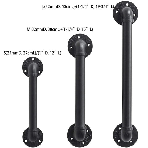 Set Of 2 Industrial Pipe Door Pull Handles And Grab Bars With Antique Rustic Cast Iron Handrails In Matte Black 12 Inch For Towel Bar Gate