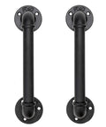 Set Of 2 Industrial Pipe Door Pull Handles And Grab Bars With Antique Rustic Cast Iron Handrails In Matte Black 12 Inch
