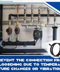 Industrial piping system with 5 Pieces Constant Tension Band Hose Clamps Black 12mm Width Fuel Line Clips visible on hoses.