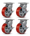 ✝️ 5"x2" Industrial Casters- Heavy Duty casters, Polyurethane Casters Wheel, Capacity up to 4000 Lb for Platform Truck, 4 Brake