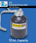 Front view of Industrial Pump Oiler With 8 Inch Flex Spout And 12 Ounce Capacity Heavy Duty Zinc Die Cast Pump Rust Resistant Steel