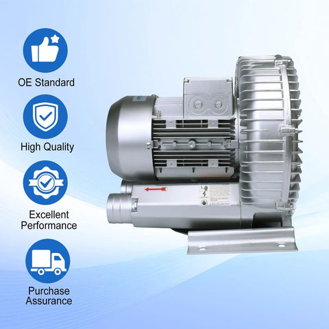 Efficient regenerative blower delivers powerful 150 CFM airflow with a 2 inch BSP connection, 1.75 kW motor at 110-120V