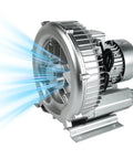 Efficient regenerative blower delivers powerful 150 CFM airflow with a 2 inch BSP connection, 1.75 kW motor at 110-120V