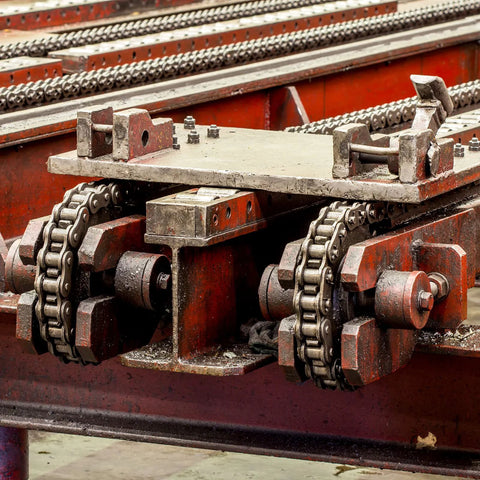 Industrial machinery with chains fitted with 15 Tooth Roller Sprocket For One Quarter Inch Pitch Chain B Type Single Strand Black Oxide C45 Carbon Steel With Set Screws Includes Two Set Screws Compatible With ISO 04C Sprockets And Fixed Shaft Mounts For Industrial Machinery Uxcell.