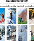 Various workers using Pro Grade Heavy Duty Self Retracting Lifeline For Fall Protection Industrial Safety Rope in different scenarios.
