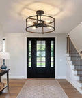Industrial Semi Flush Mount Ceiling Light Four Light Rustic Metal Fixture In Matte Black in entryway.