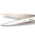 Close-up of blades from 10 Inch Bent Handle Industrial Shears for Heavy Duty Cutting of Upholstery, Carpet, and Drapery Materials.