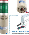All-In-One Industrial Signal Light Tower With Red And Green LED Indicator, 12V DC, Continuous Light, Buzzer Included, Model LTA-502TJ displayed