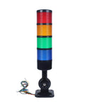 Industrial LED Signal Tower Stack Lights with Rotatable Base 4 Layer Warning LEDs and 90dB Buzzer 110V 220V AC Steady or Flashing Modes Black Housing