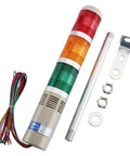 Industrial Signal Tower Light 110V AC LED Stack Light With Red Yellow Green LEDs And Buzzer Alarm Round Indicator Beacon For Factory Equipment LTA 502WJ with mounting accessories