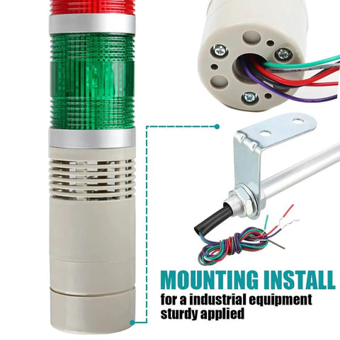 Industrial Red LED Signal Tower Light 1 Layer Stack With 15 Beads Per Layer For Bright Warning And Safety 110V Steady On No Buzzer Durable PC Lamp Shade ABS Shell Aluminum Rod Stainless Mount Bracket Ideal For Factory Equipment close-up