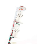 Side view of Industrial Signal Tower Light With Red And Green LEDs And Built In Buzzer DC 24V Stack Light for machinery and automation panels.
