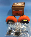 Two orange spacer elements with packaging, shown next to a brown box, Spacer Element E3 For Coupling Rexnord 7300010 Replacement