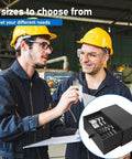 Two workers with 80 Piece Size A 2 By 2 Inch Stainless Steel Slotted Shim Go To Pro Grade Shop Kit With Box