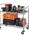 Heavy Duty 2 Tier Rolling Cart With Wheels And Handles For Commercial Use 600 Lb Capacity Built To Last Industrial Steel Utility Cart Kitchen Carts On Wheels NSF Certified 23.6 In D X 47.2 In W X 39.4 In H loaded with tools