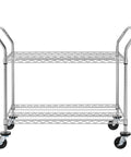 Heavy Duty 2 Tier Rolling Cart With Wheels And Handles For Commercial Use 600 Lb Capacity Built To Last Industrial Steel Utility Cart
