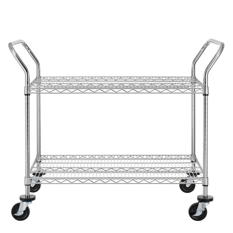 Heavy Duty 2 Tier Rolling Cart With Wheels And Handles For Commercial Use 600 Lb Capacity Built To Last Industrial Steel Utility Cart