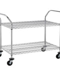 Heavy Duty 2 Tier Rolling Cart With Wheels And Handles For Commercial Use 600 Lb Capacity Built To Last Industrial Steel Utility Cart Kitchen Carts On Wheels NSF Certified 23.6 In D X 47.2 In W X 39.4 In H