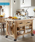 Rustic kitchen island on Heavy Duty Stem Leveling Casters Set For Industrial Machines And Furniture, four pack retractable wheels.