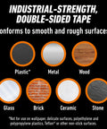 Tough As Nails Industrial Strength Heavy Duty Double Sided Mounting Tape Weatherproof 1 Inch By 60 Inch Black Pack Of 2 shows surface compatibility