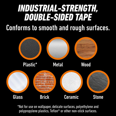 Tough As Nails Industrial Strength Heavy Duty Double Sided Mounting Tape Weatherproof 1 Inch By 60 Inch Black Pack Of 2 shows surface compatibility