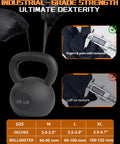 Heavy Duty Nitrile Gloves 9 Mil Diamond Texture Black Large Pack 800 Pcs demonstrating grip strength with kettlebell and texture detail
