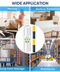 Collage showing uses of Industrial Strength Stretch Film Roll 1000ft 15 Inch Wide Clear Plastic Wrap with handles for moving and storage