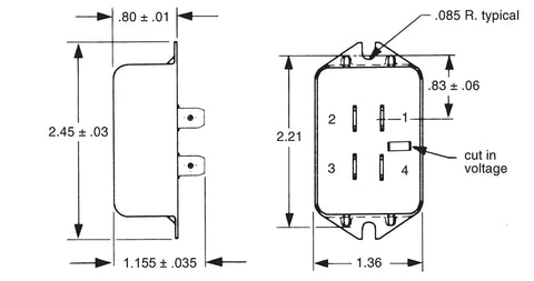 Technical diagram of SinPac Stearns Solid State Switch 115V AC 40 Amp Heavy Duty Industrial Control Switch For High Power Machinery And Automation Built Tough Solid State Performance With D504517 SKU SMG showing dimensions and voltage cut-in