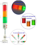 Industrial Warning Tower Light Stack For High Visibility Safety Signals Red Yellow Green LED Strobe Andon Lights DC24V Waterproof And Dustproof Tower With 3 Layer LEDs And 50000 Plus Hours Life No Sound YASONG LTA-505W shown with dimensions and rotating feature.