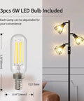 Industrial Tree Floor Lamp With Three Diamond Head Lights 1200 Lumen Edison LED Bulbs 3 Way Rotary Switch Modern Farmhouse Standing Lamp