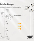 Diagram showing assembly of Industrial Tree Floor Lamp With Three Diamond Head Lights 1200 Lumen Edison LED Bulbs 3 Way Rotary Switch