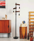 Industrial Floor Lamp With Three Heads Tree Style Design, 68 Inch Tall Wooden Standing Lamp next to modern furniture