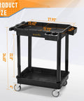 Heavy Duty 2 Shelf Utility Cart Built Tough With 28 By 19 Inches Industrial Plastic Build 330 Pounds Capacity Locking Swivel Wheels