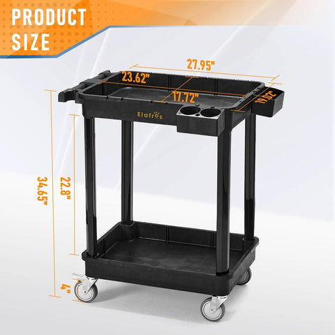 Heavy Duty 2 Shelf Utility Cart Built Tough With 28 By 19 Inches Industrial Plastic Build 330 Pounds Capacity Locking Swivel Wheels