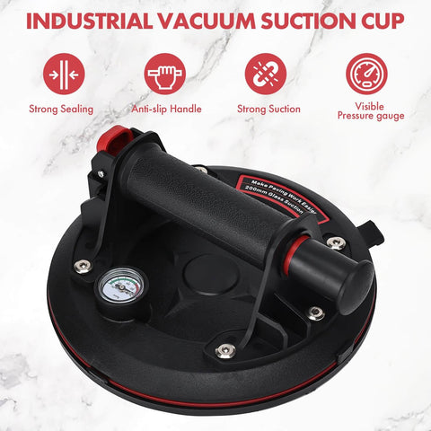 Heavy Duty Vacuum Suction Cup Lifter For Glass And Large Appliances With Pressure Gauge, showing industrial vacuum cup details
