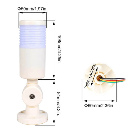 Three In One Industrial Warning Light With Red Yellow Green LEDs And Built In Buzzer On A Rotating Base Super Bright High Intensity And Low Power Consumption Visible