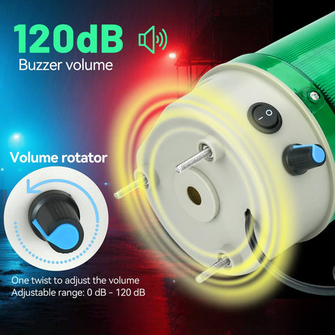 Close-up of volume control on Industrial Tower Warning Light 3 Layer Indicator Lamp With Buzzer 110V AC Red Green Yellow LED Beacons