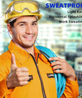 Man wearing Noise Canceling Wireless Neckband Earbuds For Work And Industrial Safety, giving thumbs up in waterproof gear