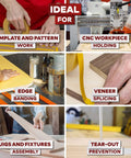 Multiple woodworking applications using Double Sided Woodworking Tape With Yellow Backing, Industrial Grade Adhesive for precise projects.