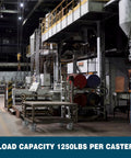 Heavy Duty Industrial Casters 6 By 2 Inch Rigid And Brake Wheels With Roller Bearing Semi Steel Cast Iron Wheels For Heavy Loads 5000 Lbs Capacity Per Set Of 4 Durable Construction For Warehouses, Workshops And Equipment in a factory setting.