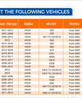 HA590125 AWD Front Wheel Bearing and Hub Assembly compatibility chart for Infiniti models including G25, G35, and more.