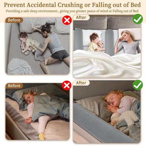 Before and after of Inflatable Bed Bumpers For Toddlers 2 Pack With Non Slip Bed Rails And Machine Washable Covers