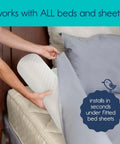 2 Pack Inflatable Bed Rail For Toddlers, Portable Blow Up Bed Bumper being installed under fitted bed sheet