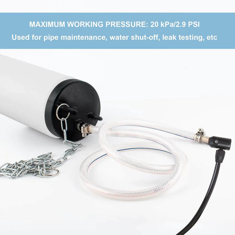 2 Inch Inflatable Pipe Plug For Sewer Tests And Water Pressure Testing Balloon Rubber Plug with hose and chain visible