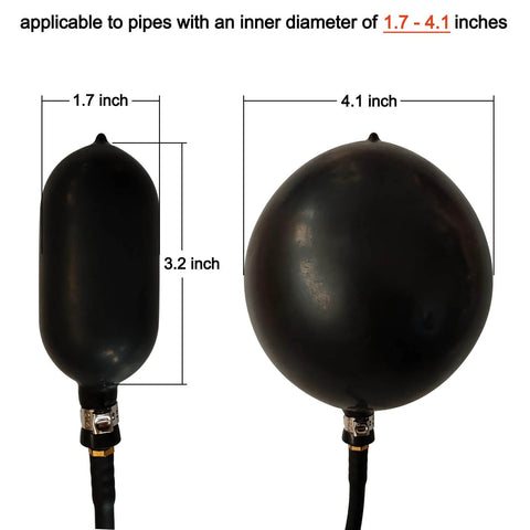 Inflatable Pipe Plug Balloon For Plumbing Tests And Pipe Sealing, Temporary Water Blocker And Leak Test Plug For PVC Pipes Two To Three And A Half Inches Or Inner Diameter One Point Seven To Four Point One Inches