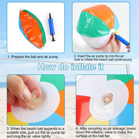 Step-by-step instructions on inflating 2 Pack Beach Balls, 20 Inch Beach Balls, Rainbow Color Pool Toys Pool Balls for Swimming Pool.