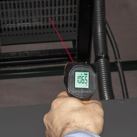 Infrared Thermometer displaying temperature, part of Infrared Thermometer and GFCI Receptacle Tester Kit, Non-Contact Digital Measurement.