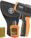 Infrared Thermometer and GFCI Receptacle Tester Kit with case and battery, non-contact digital temperature measurement and electrical tester.