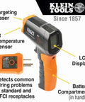 Infrared Thermometer and GFCI Receptacle Tester Kit with LCD display and targeting laser for non-contact digital temperature measurement.