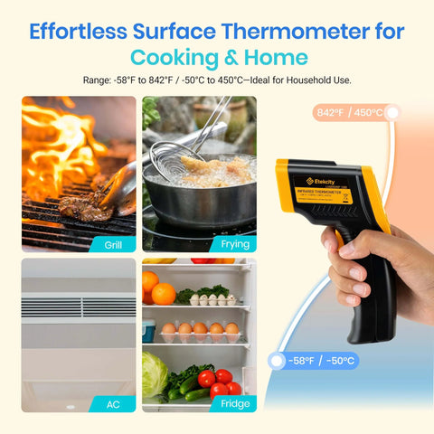 Infrared Thermometer Laser Temperature Gun 774, Meat Food Candy Oven Thermometer for Griddle Accessories, Heat Gun, Yellow